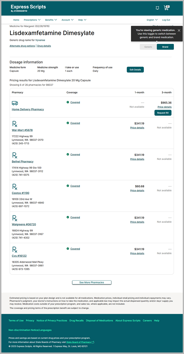 Express Scripts prescription options