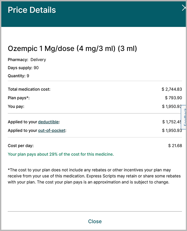 Express Scripts Ozempic prescription pricing details