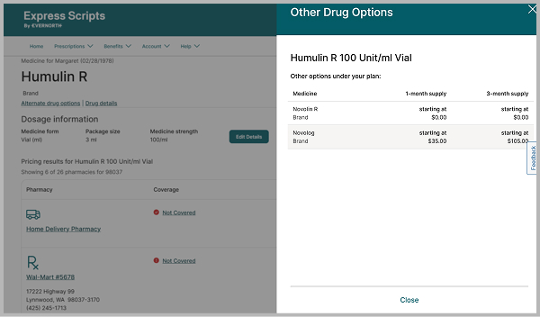Express Scripts alternative prescription options summary